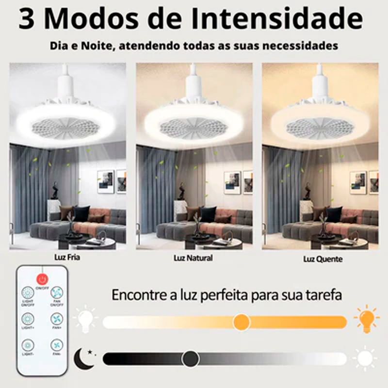 Luminária Led Com Ventilador 2 em 1 | Controle Remoto Incluso